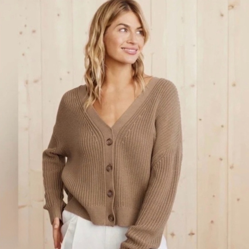 Jenni Kayne organic cotton cardigan in tan/beige